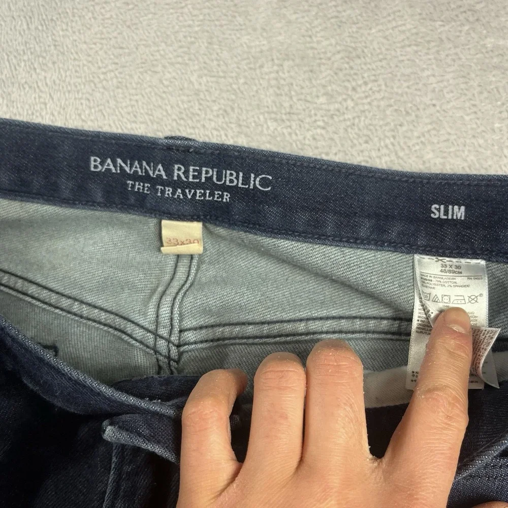 Banana Republic Traveler Jean 33x24* Slim Fit Mens Denim Pant‎ Blue Dark Wash
